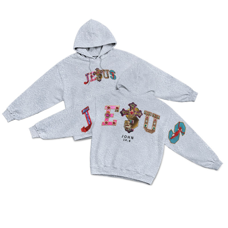 Gemstone Jesus John 14:6 Print Hoodie - Grey - US16-18(2XL) - image 17