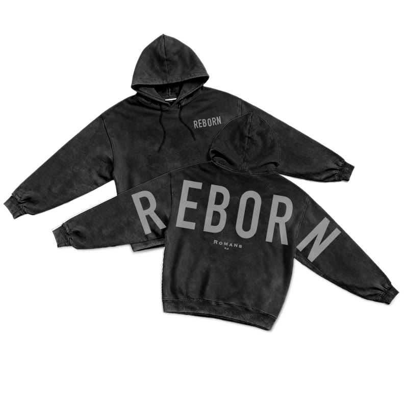 Reborn Romans 6:4 Printed Washed Hoodie  - Black - US16-18(2XL) - image 1