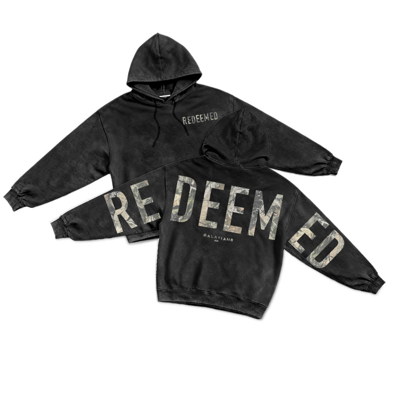 Redeemed Galatians 2:20 Dead Leaves Camouflage Printed Washed Hoodie  - Black - US16-18(2XL) - image 1