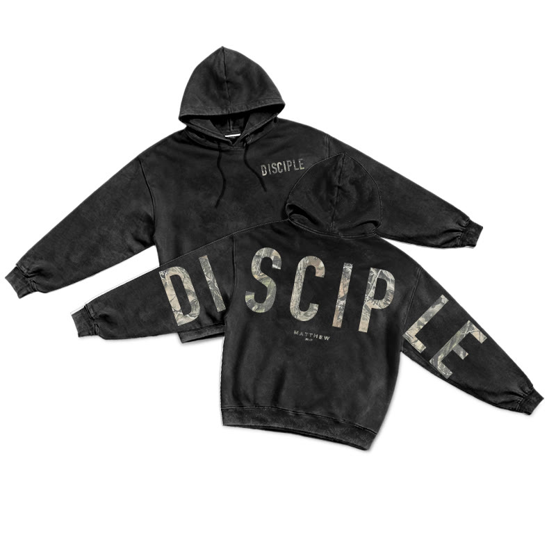 Disciple Matthew 28:19 Dead Leaves Camouflage Printed Washed Hoodie  - Black - US16-18(2XL) - image 1