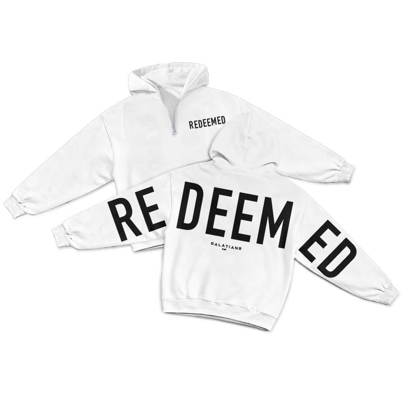 Redeemed Galatians 2:20 Print Half Zip Hoodie - White - US32-34(5XL) - image 9