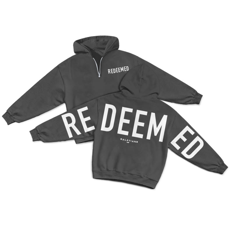 Redeemed Galatians 2:20 Print Half Zip Hoodie - Dark Grey - US32-34(5XL) - image 1