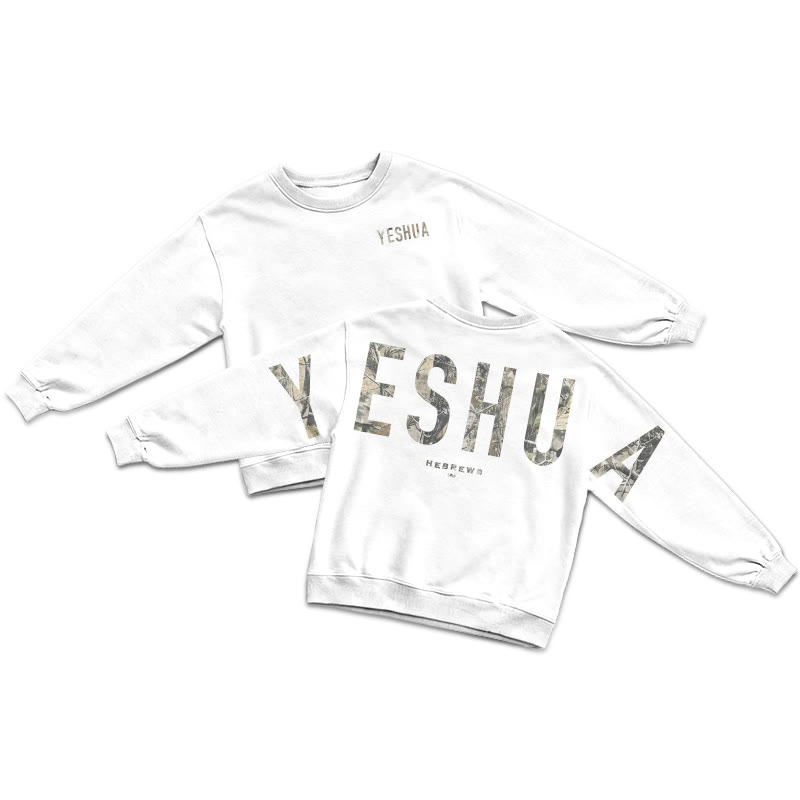 Dead Leaves Camouflage Yeshua Hebrews 13:8 Print Sweatshirt - White - US16-18(2XL) - image 1