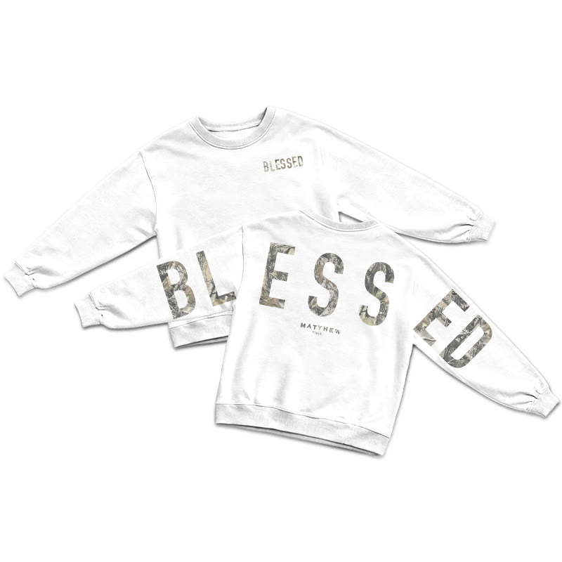 Dead Leaves Camouflage Blessed Matthew 5:3-12 Print Sweatshirt - White - US16-18(2XL) - image 2
