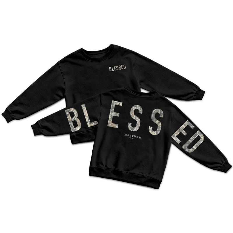Dead Leaves Camouflage Blessed Matthew 5:3-12 Print Sweatshirt - Black - US16-18(2XL) - image 1