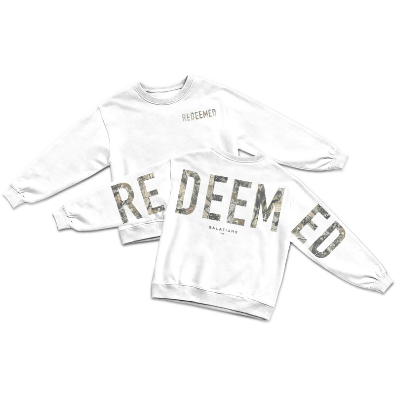 Dead Leaves Camouflage Redeemed Galatians 2:20 Print Sweatshirt - White - US16-18(2XL) - image 2