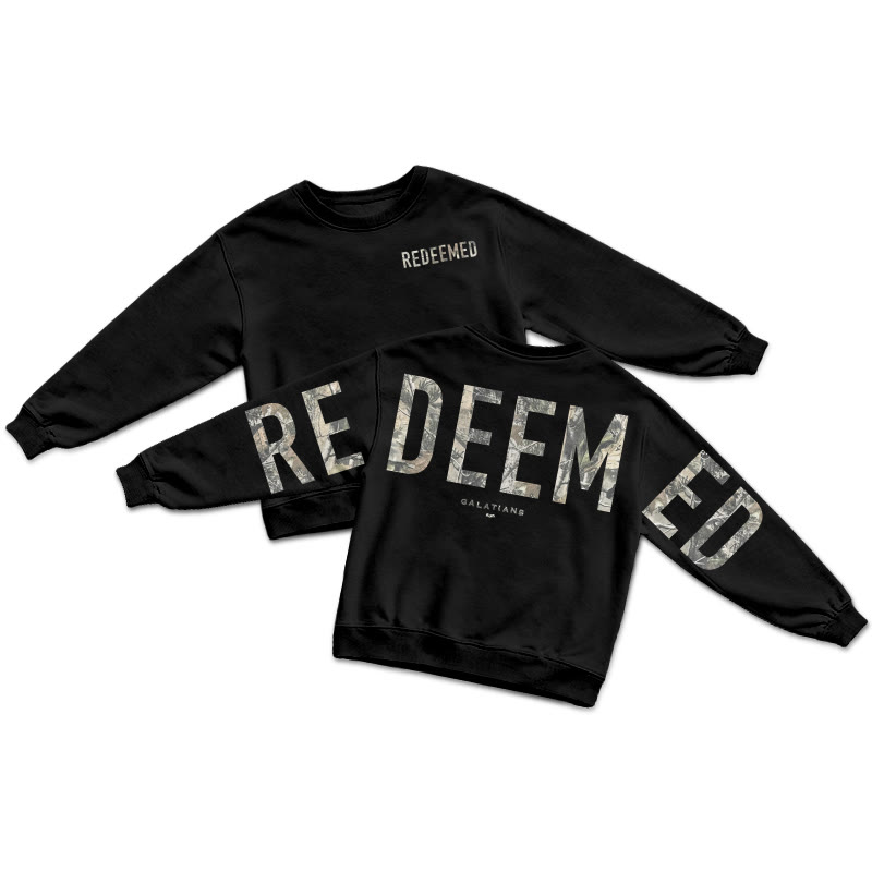 Dead Leaves Camouflage Redeemed Galatians 2:20 Print Sweatshirt - Black - US16-18(2XL) - image 1