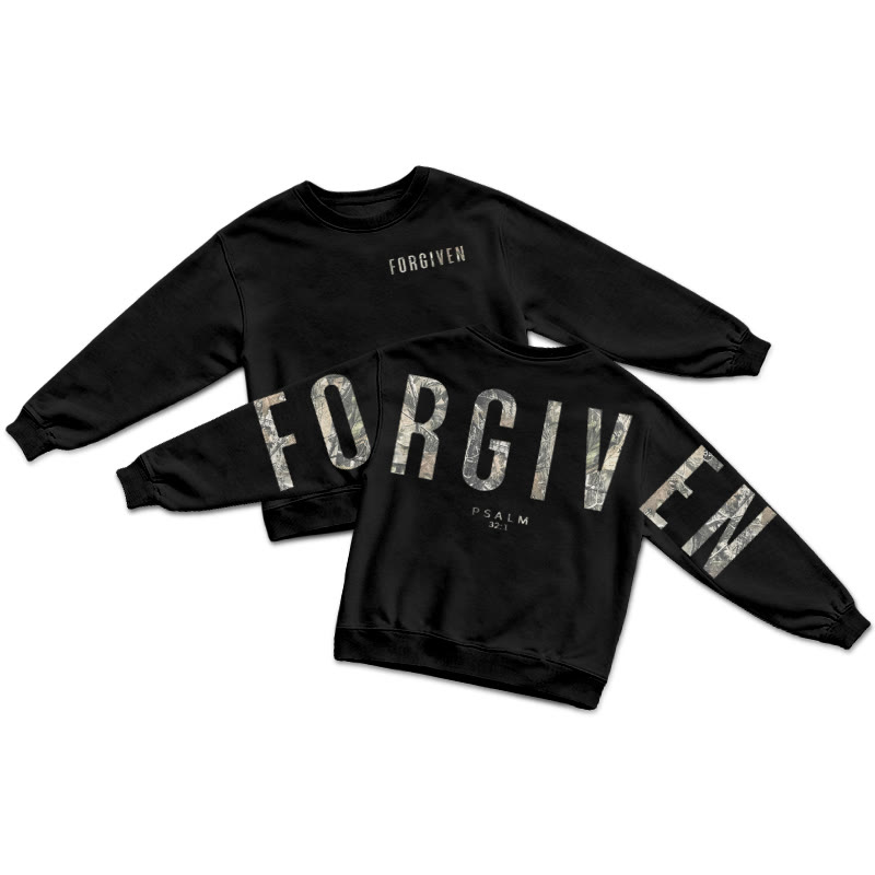 Dead Leaves Camouflage Forgiven Psalm 32:1 Print Sweatshirt - Black - US16-18(2XL) - image 2