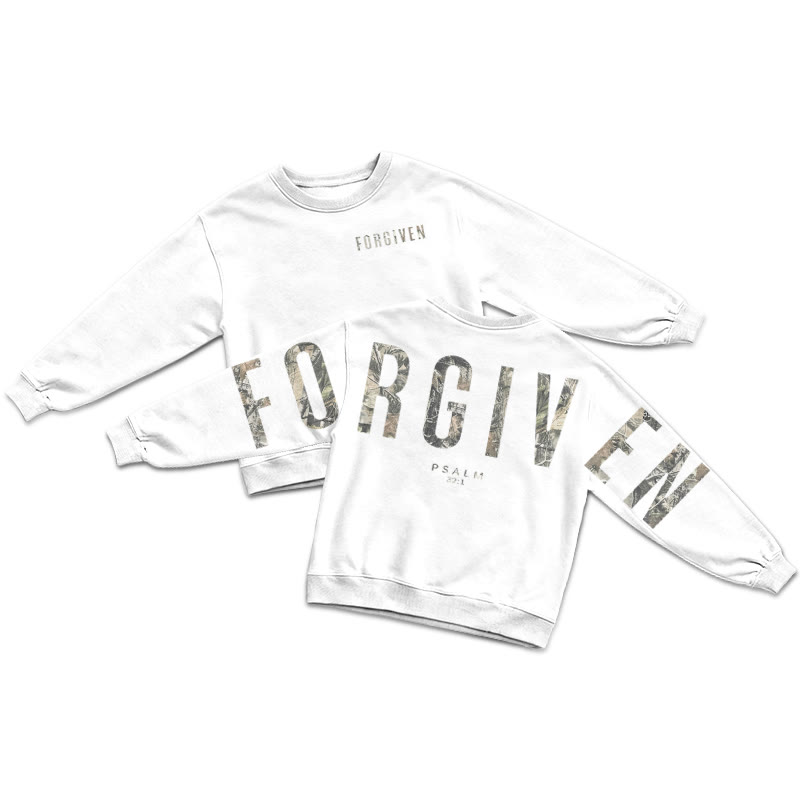 Dead Leaves Camouflage Forgiven Psalm 32:1 Print Sweatshirt - White - US16-18(2XL) - image 1