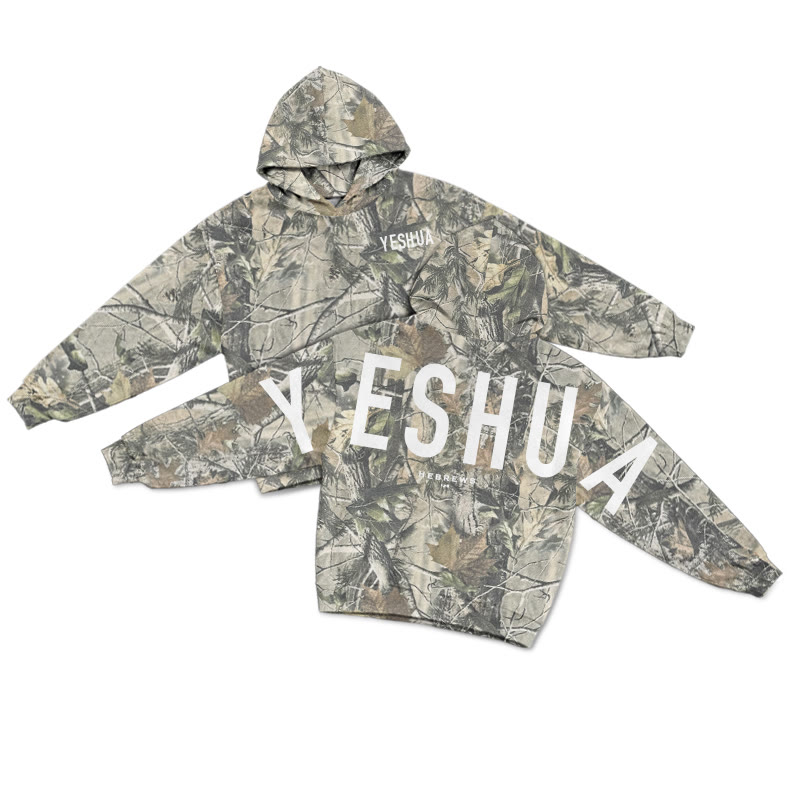 Yeshua Hebrews 13:8 Dead Leaves Camouflage Print Hoodie - Green - US44-46(8XL) - image 1