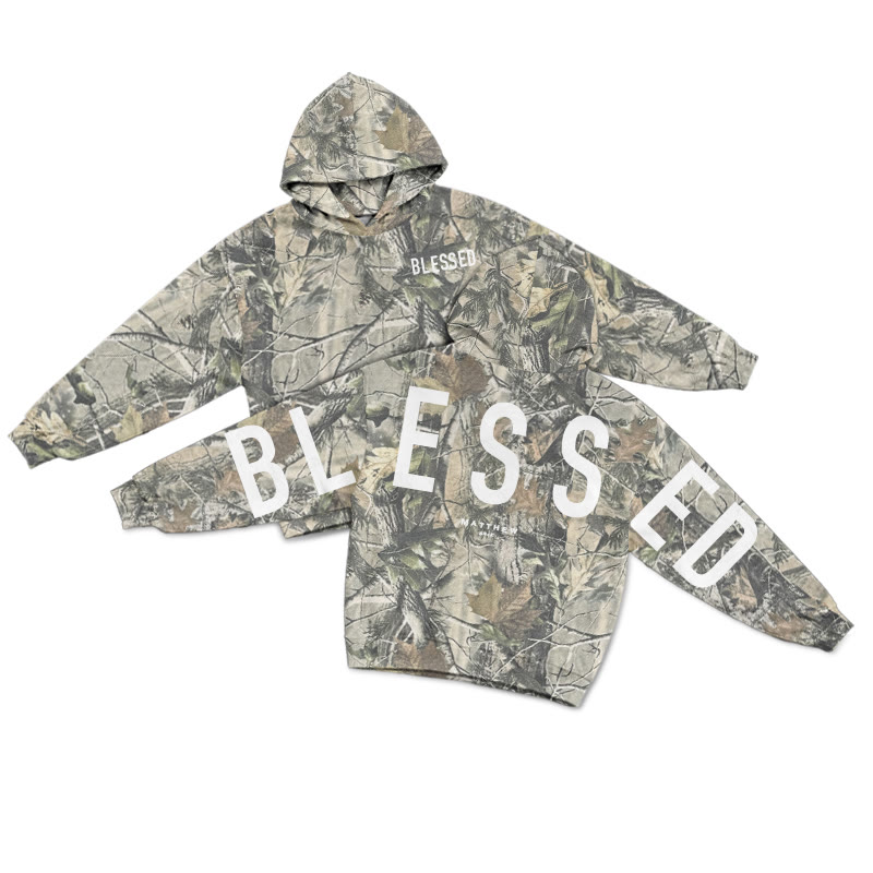 Blessed Matthew 5:3-12 Dead Leaves Camouflage Print Hoodie - Green - US44-46(8XL) - image 1