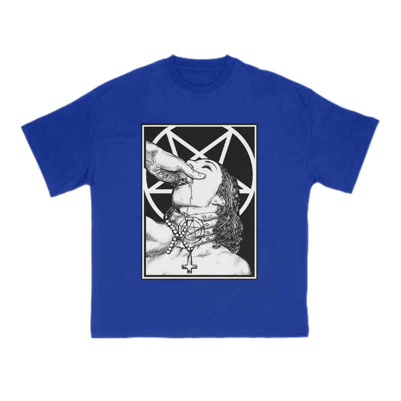 Unisex 100% Cotton God's Cross And Devil's Grip Print T-shirt - Blue - US16-18(2XL) - image 7