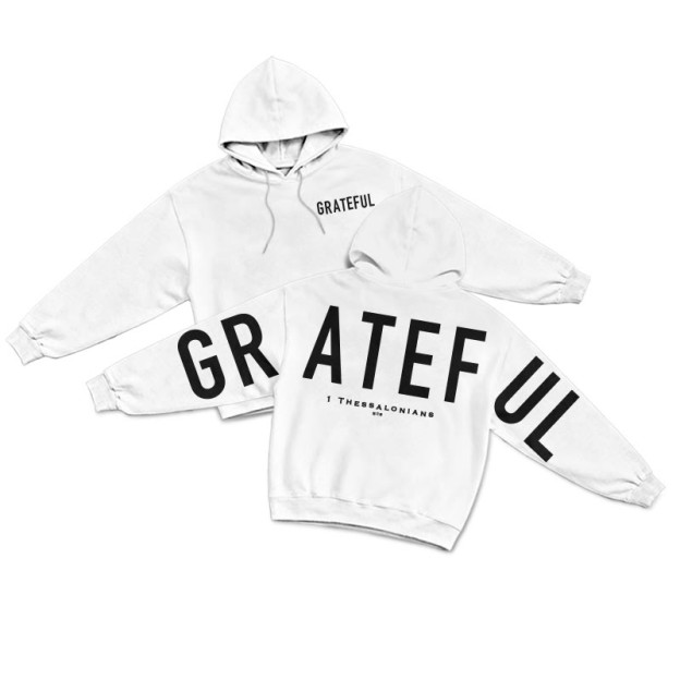 GRATEFUL 1 Thessalonians 5:18 Print Hoodie - White - US16-18(2XL) - image 2