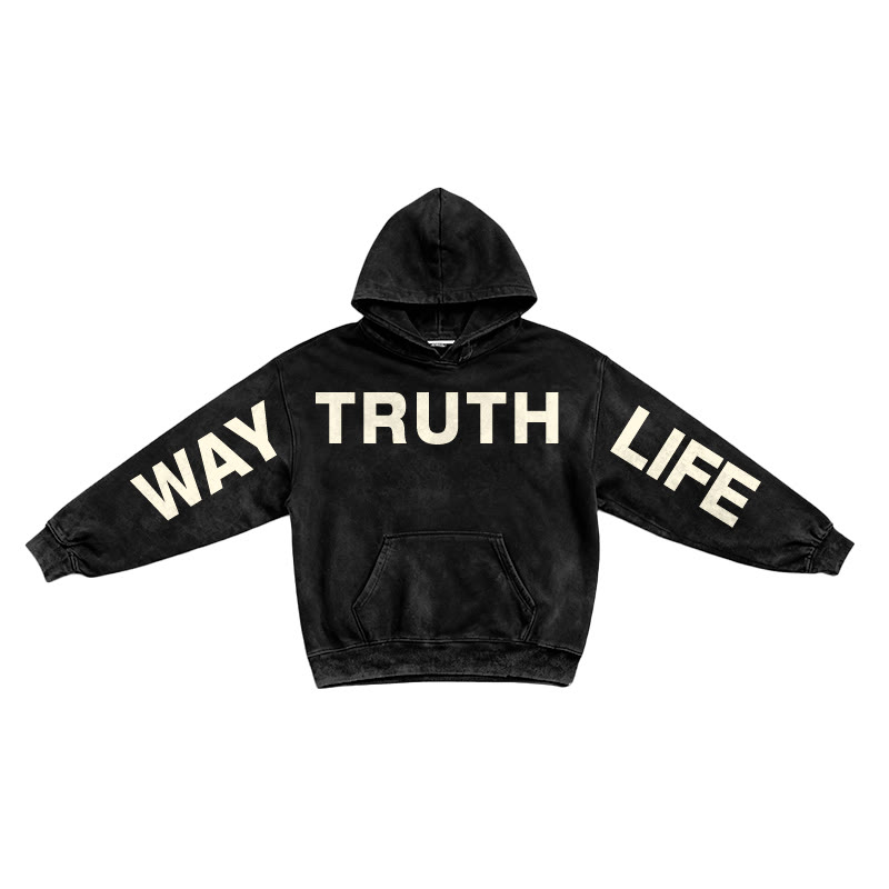 Jesus Is The Way The Truth The Life Creative Printed Washed Hoodie  - Black - US16-18(2XL) - image 1