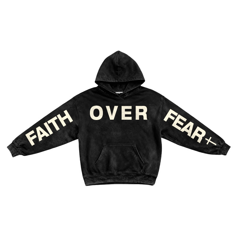 Faith Over Fear Creative Printed Washed Hoodie  - Black - US16-18(2XL) - image 1