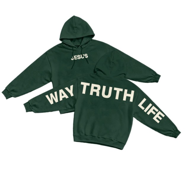 Jesus Is The Way The Truth The Life Creative Back Print Hoodie - Dark Green - US16-18(2XL) - image 4