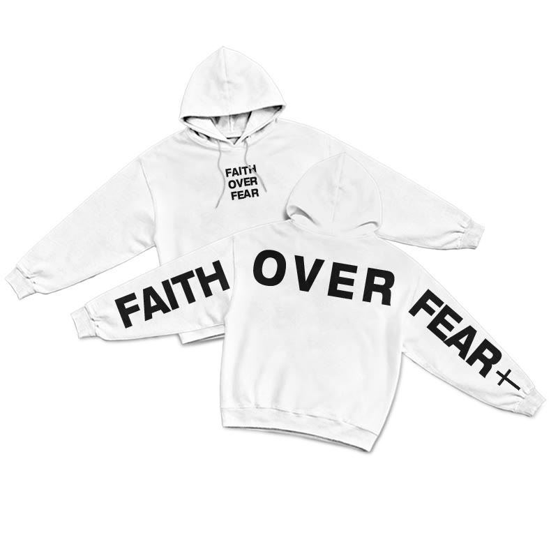 Faith Over Fear Creative Back Print Hoodie - White - US16-18(2XL) - image 1