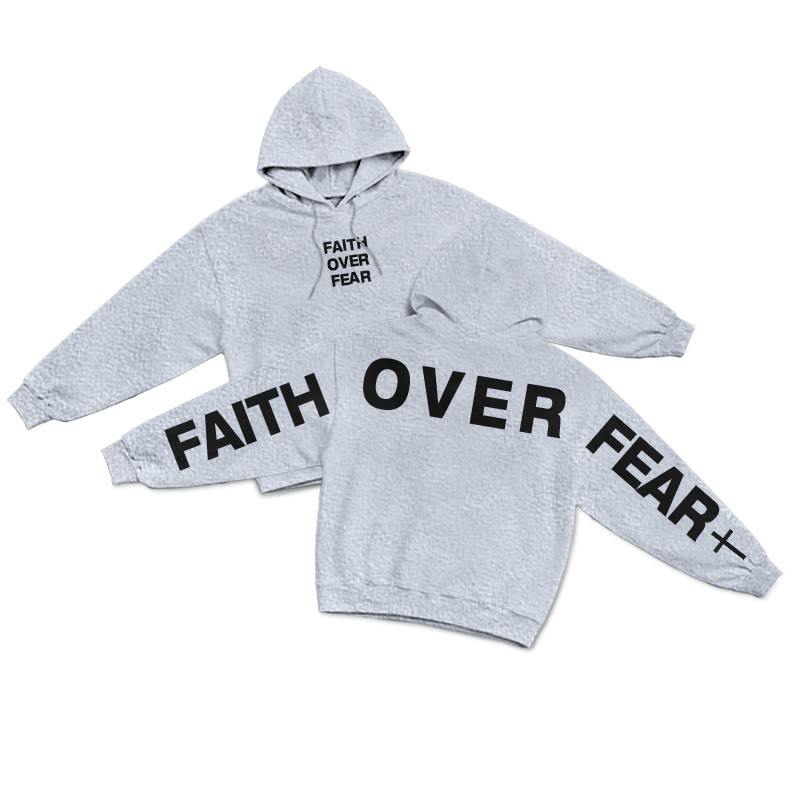 Faith Over Fear Creative Back Print Hoodie - Grey - US16-18(2XL) - image 3