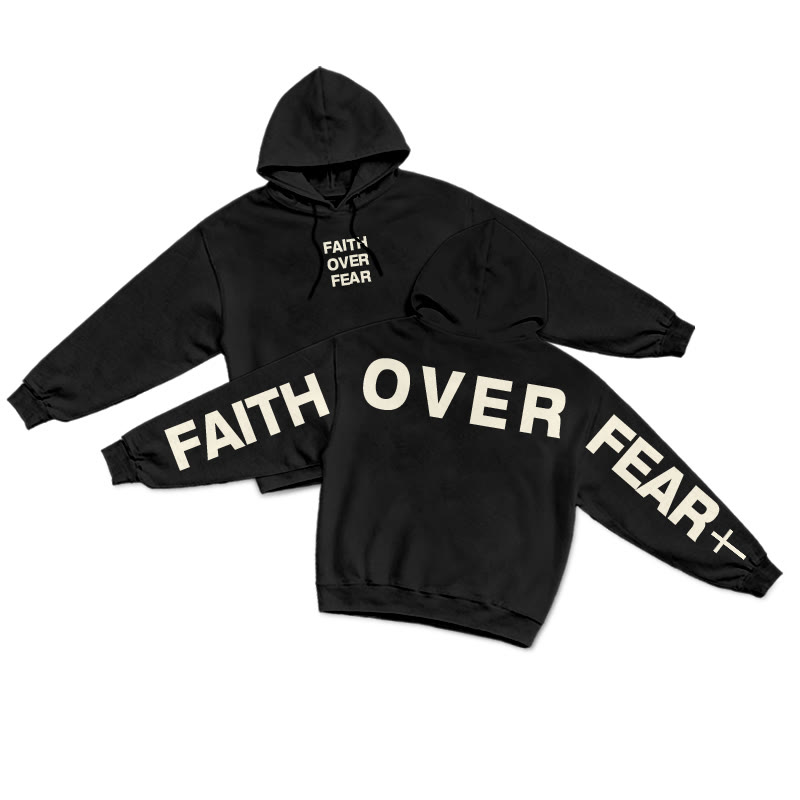 Faith Over Fear Creative Back Print Hoodie - Black - US16-18(2XL) - image 2