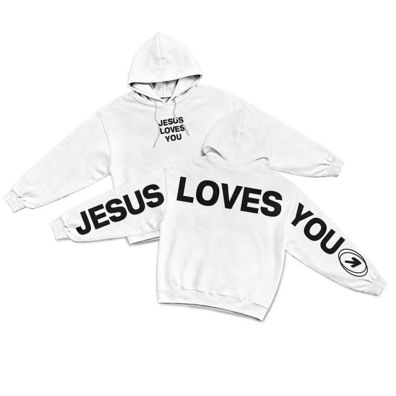 Jesus Loves You Creative Back Print Hoodie - White - US16-18(2XL) - image 2