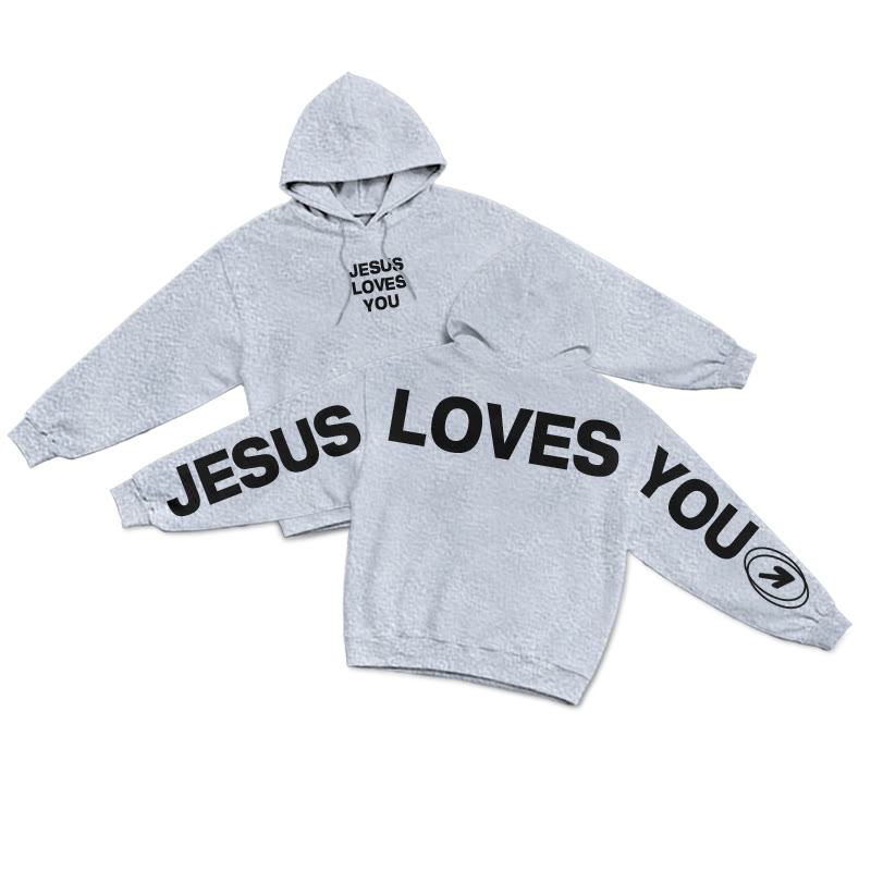 Jesus Loves You Creative Back Print Hoodie - Grey - US16-18(2XL) - image 3