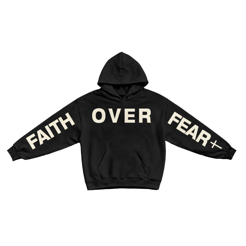 Faith Over Fear Creative Print Hoodie - Black - US16-18(2XL) - image 2