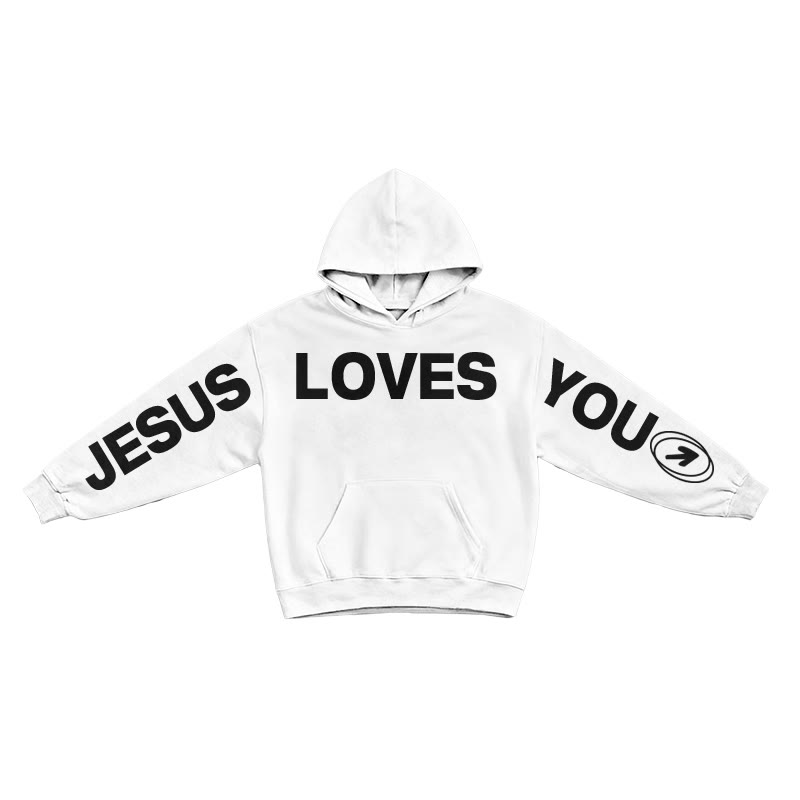 Jesus Loves You Creative Print Hoodie - White - US16-18(2XL) - image 2