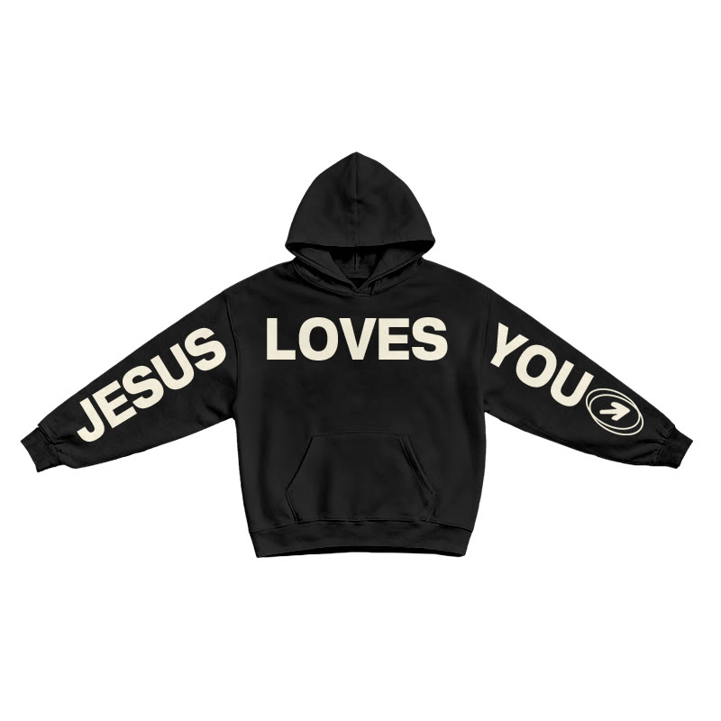 Jesus Loves You Creative Print Hoodie - Black - US16-18(2XL) - image 1
