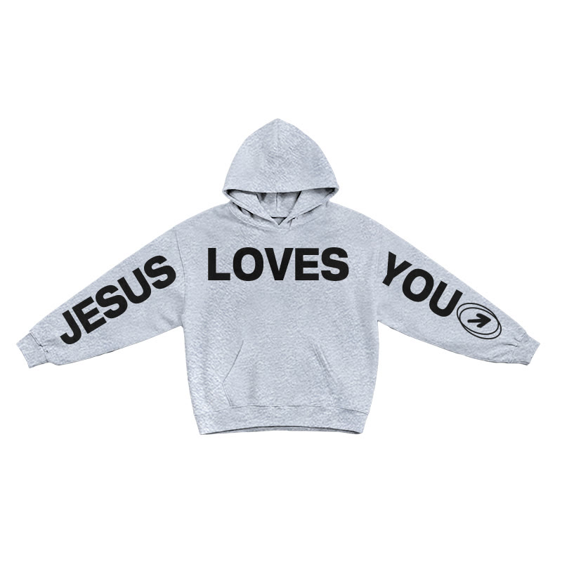 Jesus Loves You Creative Print Hoodie - Grey - US16-18(2XL) - image 3