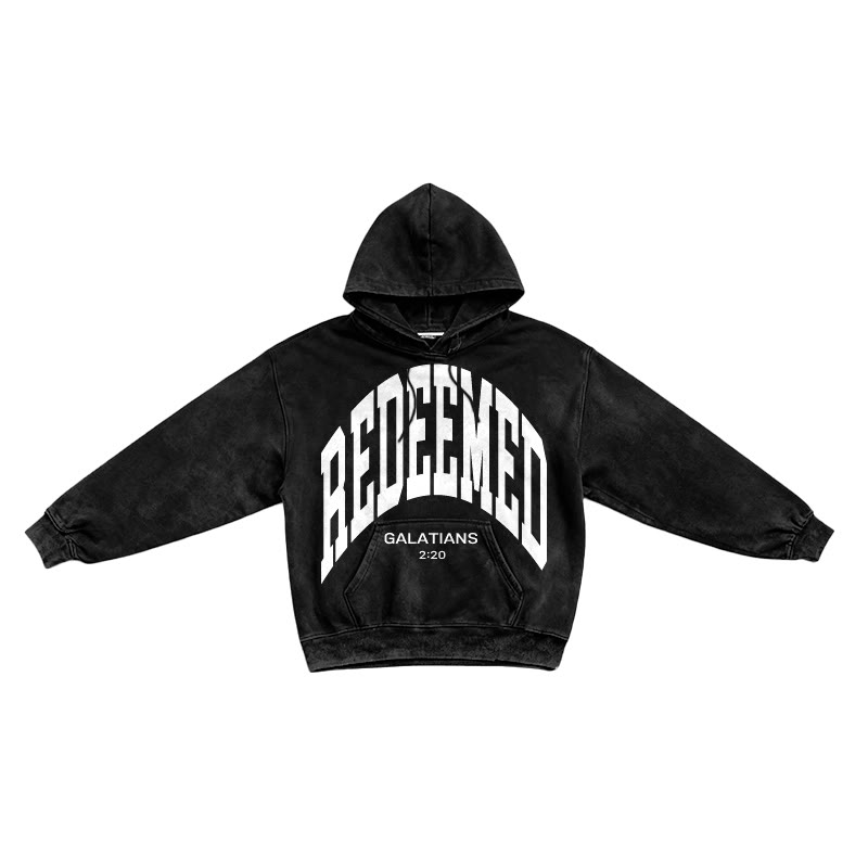 Redeemed Galatians 2:20 Printed Washed Long Sleeve Hoodie  - Black - US16-18(2XL) - image 1