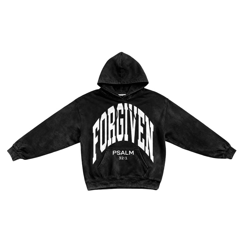 Forgiven Psalm 32:1 Printed Washed Long Sleeve Hoodie  - Black - US16-18(2XL) - image 1