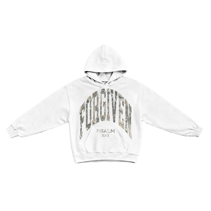 Dead Leaves Camouflage Forgiven Psalm 32:1 Print Causal Hoodie - White - US16-18(2XL) - image 2