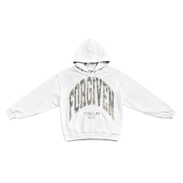Dead Leaves Camouflage Forgiven Psalm 32:1 Print Causal Hoodie - White - US16-18(2XL) - image 2