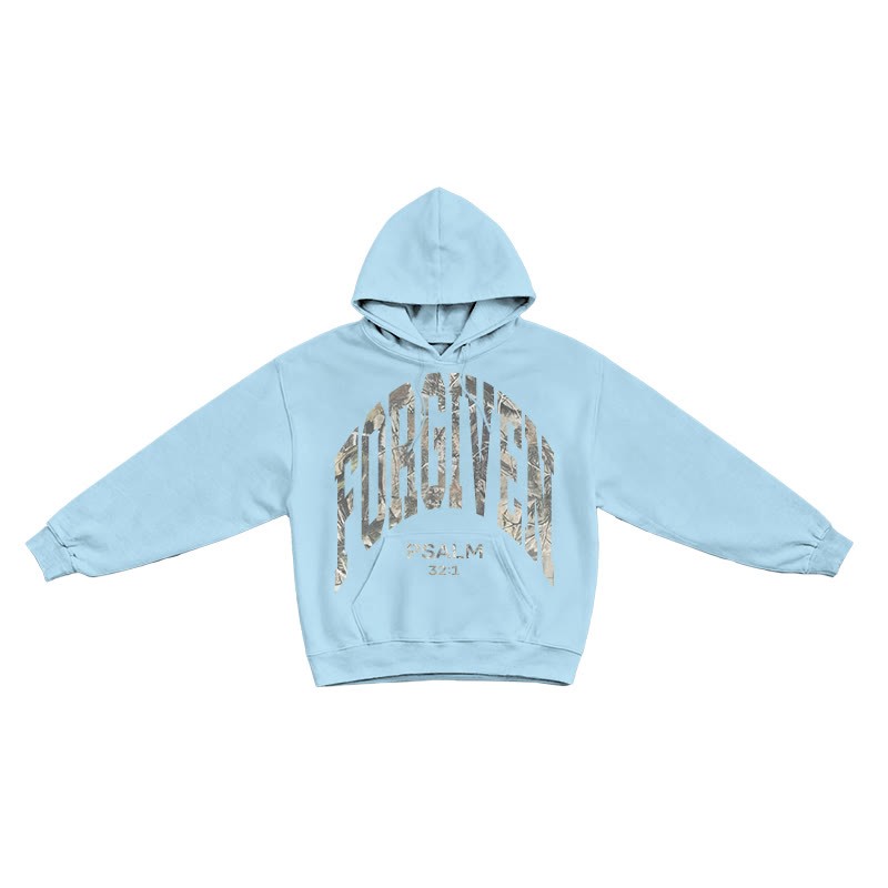 Dead Leaves Camouflage Forgiven Psalm 32:1 Print Causal Hoodie - Blue - US16-18(2XL) - image 6
