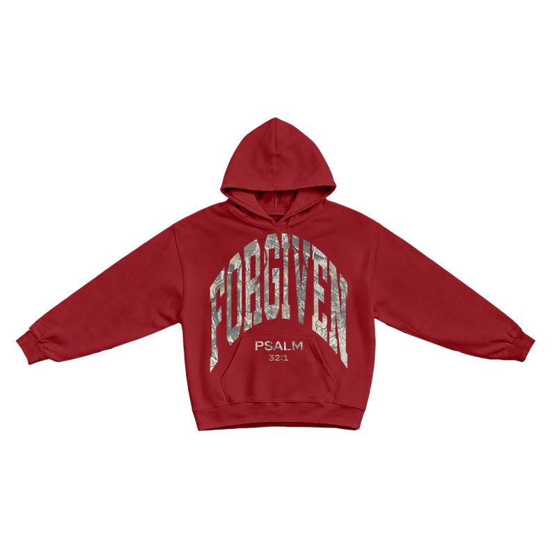 Dead Leaves Camouflage Forgiven Psalm 32:1 Print Causal Hoodie - Red - US16-18(2XL) - image 8
