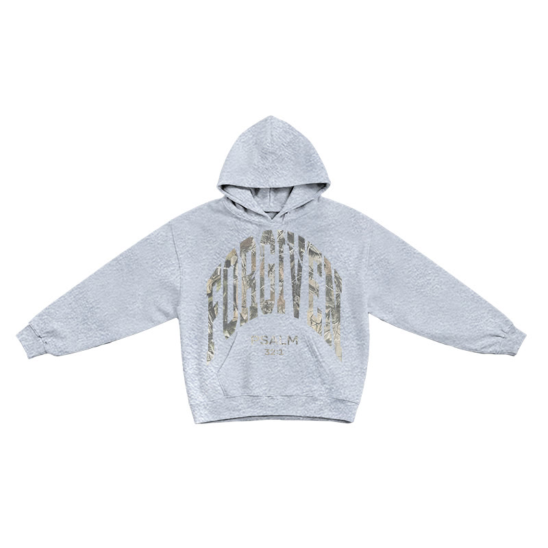 Dead Leaves Camouflage Forgiven Psalm 32:1 Print Causal Hoodie - Grey - US16-18(2XL) - image 3