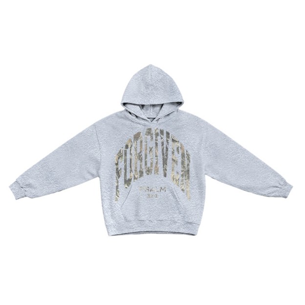 Dead Leaves Camouflage Forgiven Psalm 32:1 Print Causal Hoodie - Grey - US16-18(2XL) - image 3