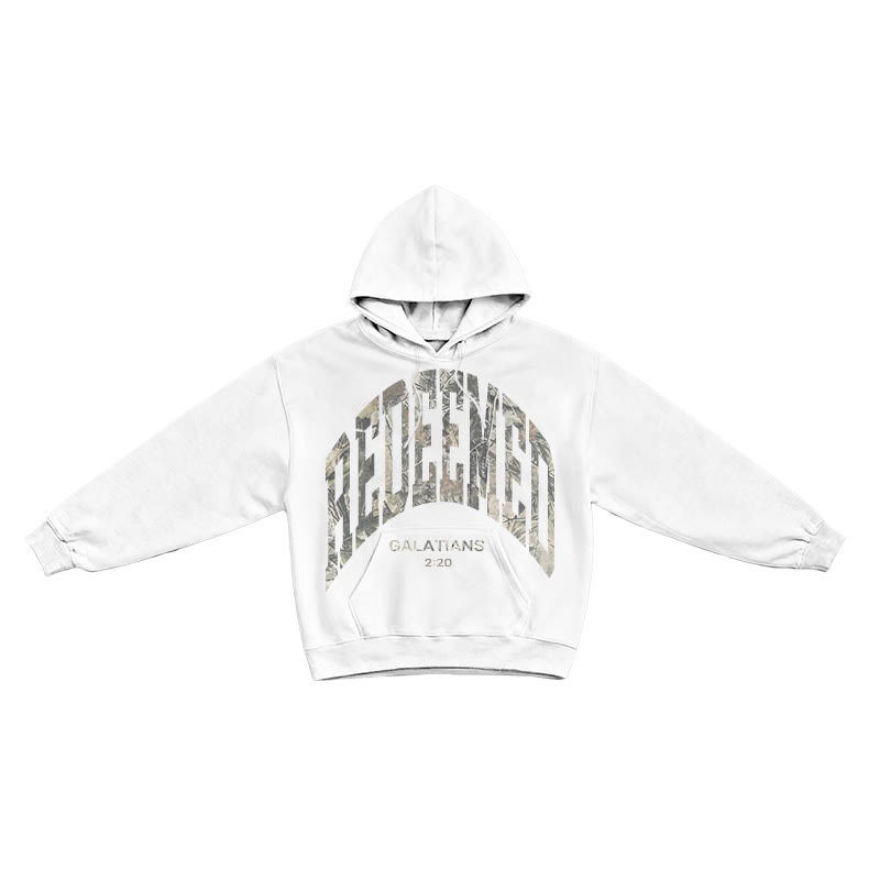 Dead Leaves Camouflage Redeemed Galatians 2:20 Print Causal Hoodie - White - US16-18(2XL) - image 1