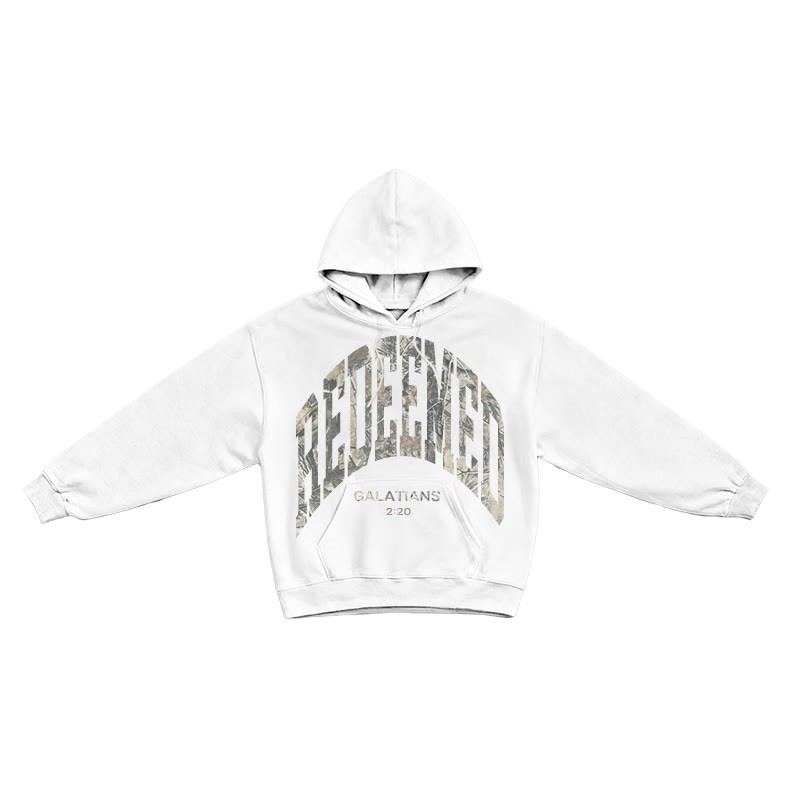Dead Leaves Camouflage Redeemed Galatians 2:20 Print Causal Hoodie - White - US16-18(2XL) - image 1