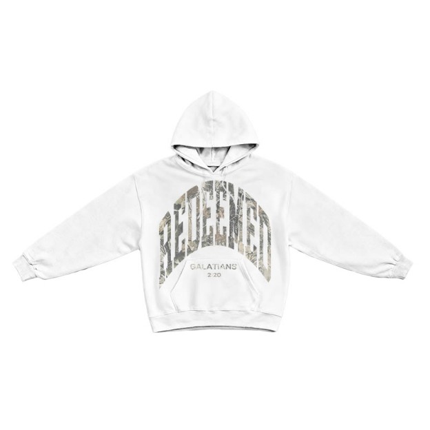 Dead Leaves Camouflage Redeemed Galatians 2:20 Print Causal Hoodie - White - US16-18(2XL) - image 1