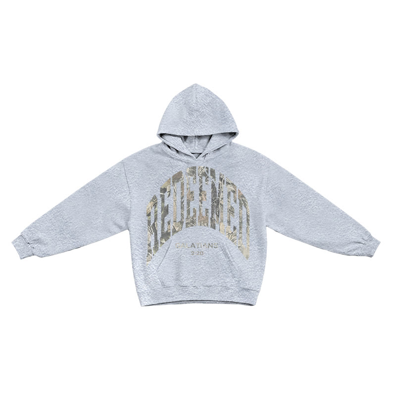 Dead Leaves Camouflage Redeemed Galatians 2:20 Print Causal Hoodie - Grey - US16-18(2XL) - image 3