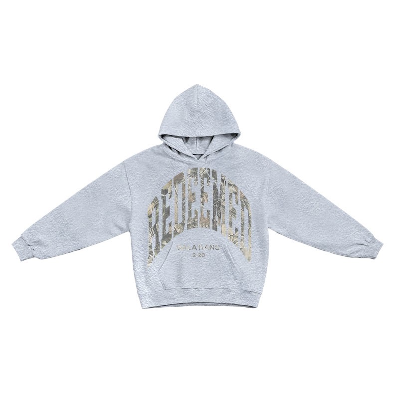 Dead Leaves Camouflage Redeemed Galatians 2:20 Print Causal Hoodie - Grey - US16-18(2XL) - image 3