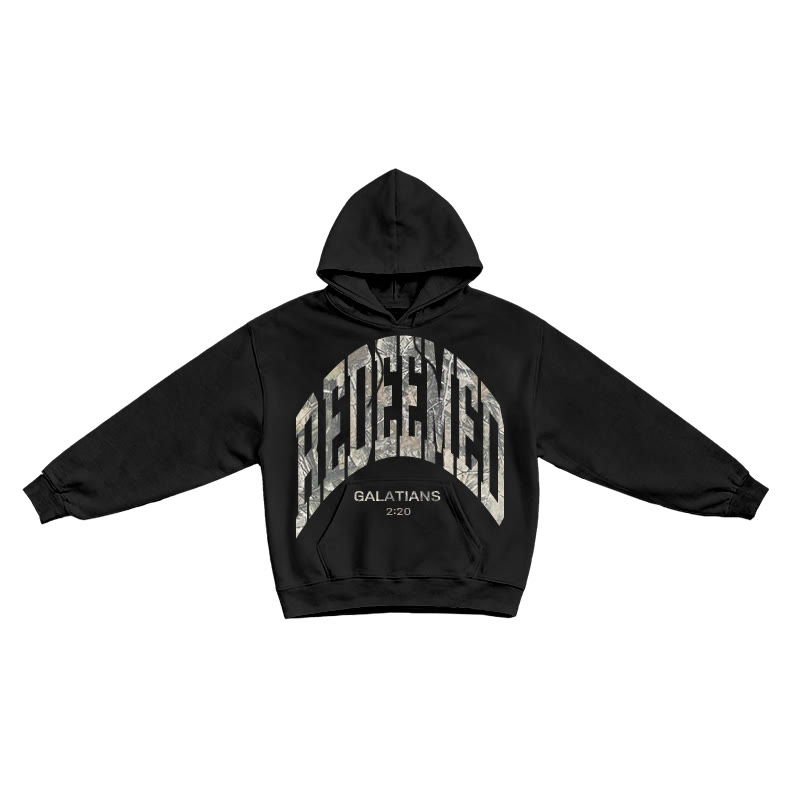 Dead Leaves Camouflage Redeemed Galatians 2:20 Print Causal Hoodie - Black - US16-18(2XL) - image 2