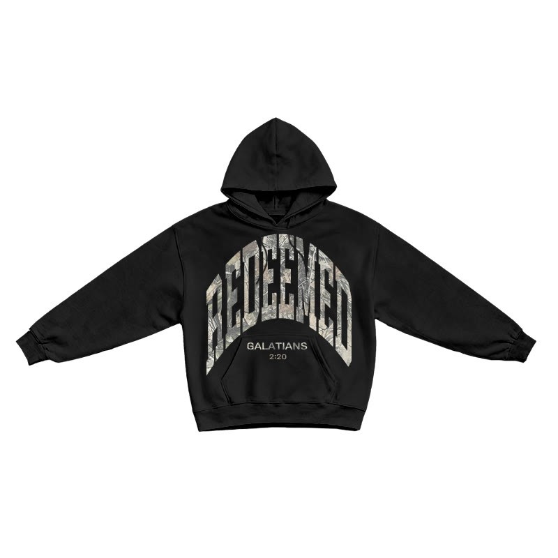 Dead Leaves Camouflage Redeemed Galatians 2:20 Print Causal Hoodie - Black - US16-18(2XL) - image 2
