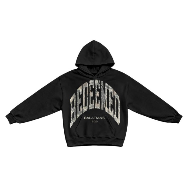 Dead Leaves Camouflage Redeemed Galatians 2:20 Print Causal Hoodie - Black - US16-18(2XL) - image 2