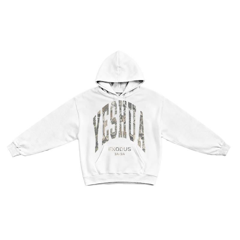 Dead Leaves Camouflage Yahweh Exodus 14:14 Print Causal Hoodie - White - US16-18(2XL) - image 2