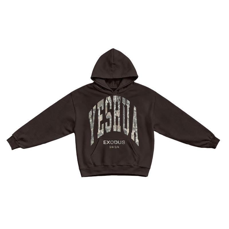 Dead Leaves Camouflage Yahweh Exodus 14:14 Print Causal Hoodie - Coffee - US16-18(2XL) - image 1