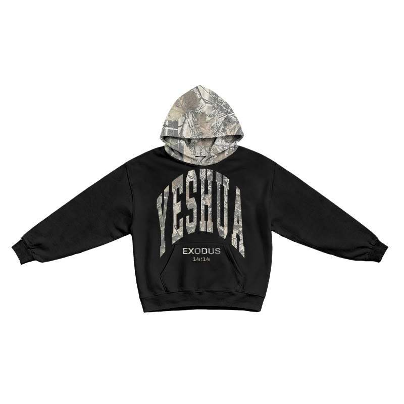 Yahweh Exodus 14:14 Dead Leaves Camouflage Patchwork Print Hoodie - Black - US44-46(8XL) - image 2