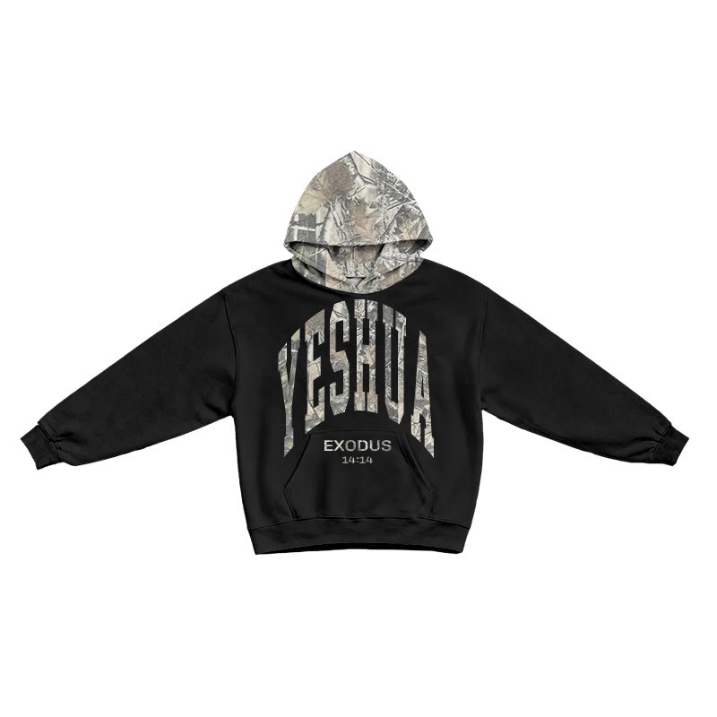 Yahweh Exodus 14:14 Dead Leaves Camouflage Patchwork Print Hoodie - Black - US44-46(8XL) - image 2