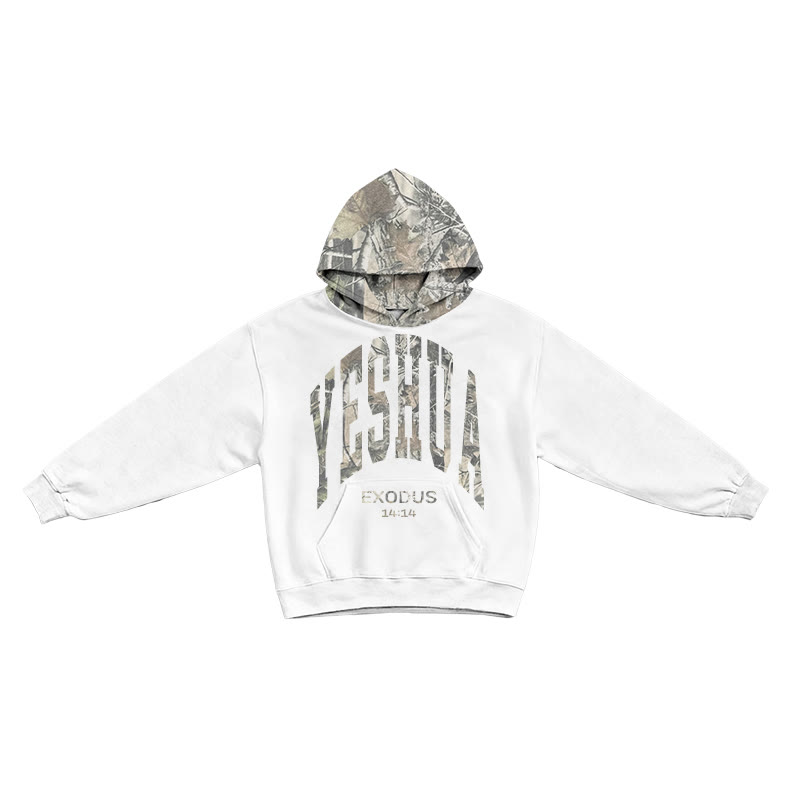 Yahweh Exodus 14:14 Dead Leaves Camouflage Patchwork Print Hoodie - White - US44-46(8XL) - image 1